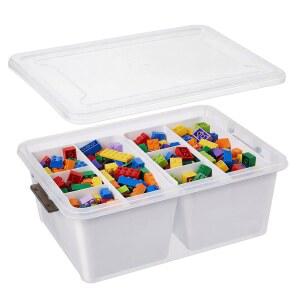 뚜껑이 있는 흰색 2개 책상 공예품 교실용 1팩 가능한 적재 MACOPRO 장난감 정리함 17QT 탈착식 도구 보관함 용품용 투명 플라스틱 보관 용기 구슬 캐디 예술