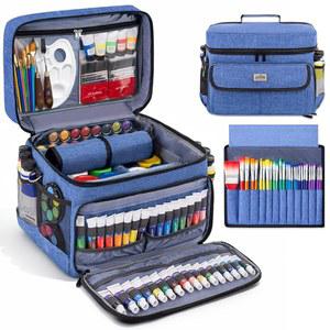 다양한 크기의 다용도 칸막이가 홀더와 아트 페인트 가방 가능한 케이스 JJRING 서플라이 공예 있는 지퍼 블루 위한 토트 조절 투명 12 병을 포켓 슬롯 특징인 정리 수납 아크릴 브러시 여행용