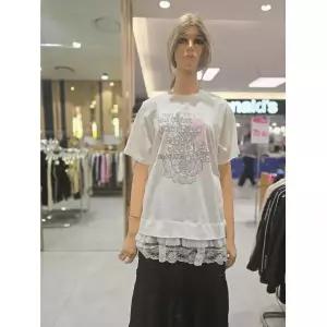 [에고이스트] 레이스 패치 루즈핏 롱 반팔 티셔츠 ER2OTH-56 690993