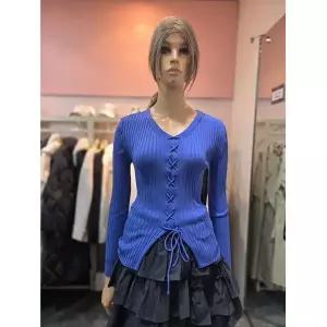 [에고이스트] 브이넥 레이스업 슬림핏 니트 ER2KL-361 690801