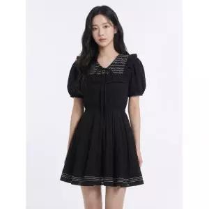 에고이스트 배색 자수 포인트 플레어 원피스 블랙 EP2WO565 690559