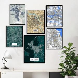 호환 베이징 카르타헤나 과야이크 할리나이 도하 로테르담 퀘벡 베르겐 브리즈번. 도시 컬러 지도 포스터