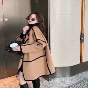 여성 빅사이즈 모직 롱 아우터 루즈핏 롱코트 오버핏 겨울 자켓 코트 후드