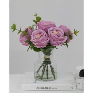 꽃병에 분홍빛 보라색 모란이 들어간 샤스마일 인공 꽃, 물로 실물과 같은 가짜 꽃 수정, 식탁 중앙 장식을 위한 배열