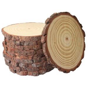 센터피스용 7-9인치 미완성 목재 조각 10개, 공예용 천연 라운드, 소박한 결혼식 및 테이블 장식, 나무 껍질이 있는 디스크, 공예, 회화, 홀리데이 장식에 이상적입니다