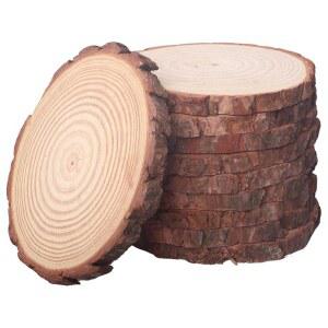 센터피스용 6-8인치 미완성 목재 조각 10개, 공예용 천연 라운드, 소박한 결혼식 및 테이블 장식, 나무 껍질이 있는 디스크, 공예, 회화, 홀리데이 장식에 이상적입니다