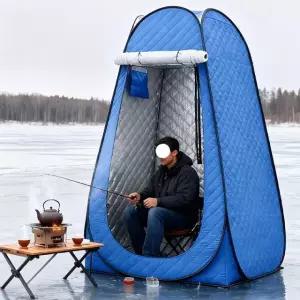 프리미엄 1인용 방한 텐트 보온 낚시 단열 빙어 1.2m 레이크아쿠아블루 투명상단
