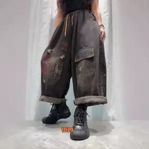 팬츠 여성용 봄 캐주얼 오버핏 배기핏 패치 스웨그 청바지 자수 추천각 OOTD1