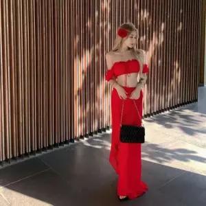 여성용 슬릿 핏예쁜 어깨노출 정장세트 비치룩 섹시룩 세트 휴양룩 롱드레스 인기1