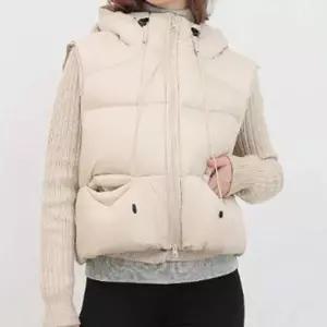 여성 후드 퍼프 패딩 조끼 경량 크롭 조끼패딩 겨울철 여유핏