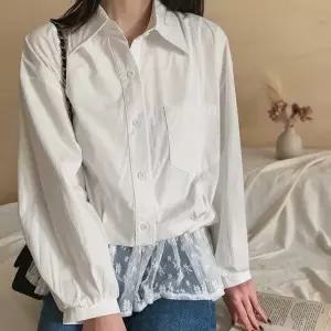 [다잇템] 여성 빅사이즈 면원단 레이어드카라 레이스 셔츠_24762477_588872