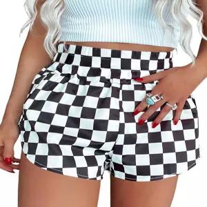 Xadsfe 여성용 하이웨이스트 체크 반바지 - 블랙 레귤러 하이 라이즈 루즈핏 헬스장/런닝/요가 패턴