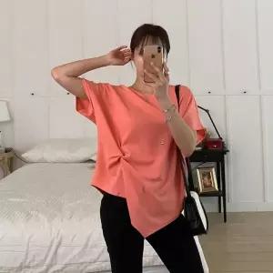 [다잇템] 여성 빅사이즈 신축성 언발란스 라글란 U넥 티셔츠