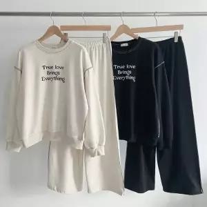 [다잇템] 여성 빅사이즈 트랙수트 아웃스티치 크로쉐 맨투맨 바지 세트