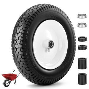 4.80 / 4.00-8인치 플랫 프리 휠바로우 적합합니다 5/8인치 14.5인치 교체, 트럭 및 베어링, 카트(화이트 헤비 돌리 타이어는 듀티 트롤리 왜건 핸드 - 타이어 3-7인치 가든 솔리드 휠 야드 3/4인치 허브 )에