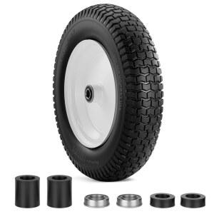 4.80/4.00-8 타이어, 14.5인치 플랫 프리 솔리드 핏 홀, 4.80/4.00-8, 4.00-6 휠바로우 3-7인치 센터 휠, 액슬 타이어 휠(흰색, 보어 1팩) 3.50/3.00-8, 5/8인치 유니버설 허브,