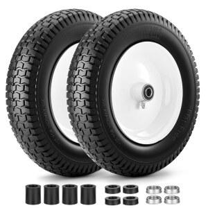 4.80 / 4.00-8인치 플랫 프리 휠바로우 왜건 카트(화이트 2팩 헤비 타이어 - )에 14.5인치 및 가든 7인치 적합합니다 핸드 트롤리 솔리드 휠 3인치 허브 돌리 타이어는 5/8인치 베어링, 듀티 트럭 4인치 교체,