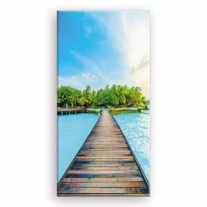 복도용 비치 캔버스 월 아트, 푸른 그림, 열대 PIY 프린트 준비 부두 다리에서 완료) 릴렉스 브래킷 장식(방수, 장착 하늘이 모던 섬 통로 아트워크 있는 수직