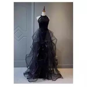 연주용 드레스 시상식 - 피아노 XS 소프라노 무대복 성악 블랙