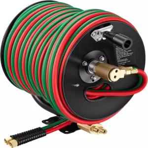 VEVOR 접이식 용접 호스 릴 핸드 크랭크 수동 되감기 1/4인치 x 100피트 트윈 산소 아세틸렌 고무 맥스
