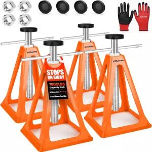 이지비타 4팩 RV 스태빌라이저 잭 - 각각 최대 7500파운드 조절 가능한 11인치？17인치 예비 너트 고무 패드