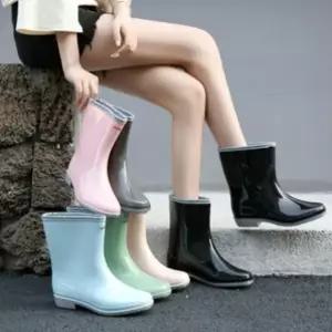 6색 1개 여성 미들 레인부츠 여자장화 패션 방수 장화 비오는날 신발 성인