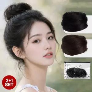 3초 똥머리 2+1 올림머리 가발 로우번 볼륨 헤어피스