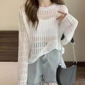 그물 시스루 긴팔 레이어드 니트 망사티