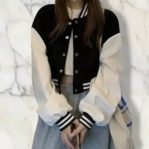 [신상오픈런]|CCJ6E39|여성용 세미크롭 배색 야구 점퍼 봄가을용