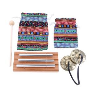 호환 명상 도구 1세트 티베트 틴샤 심벌즈3음 벨 드럼스틱 포함 끈주머니