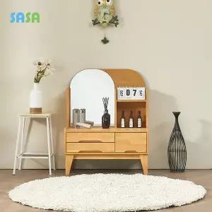 [SASA]사사가구 플립 800 고무나무 원목 서랍형 좌식화장대(거울포함)