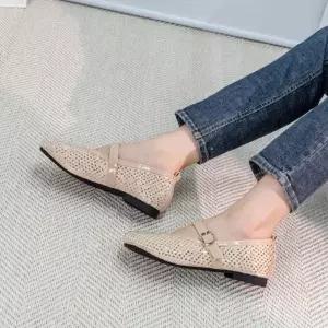 [다잇템] 여성 봄여름 통풍성 평평한 망사 스트랩 슈즈