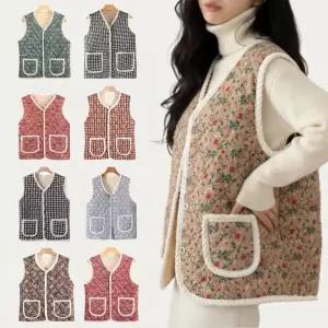 누빔 양면 방한 조끼 엄마 할머니 꽃무늬 김장 레트로 촌캉스 털