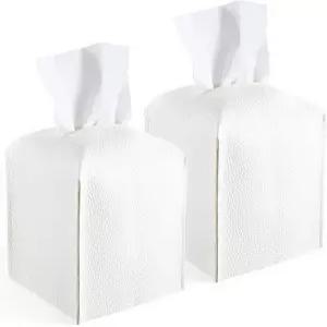 가죽 티슈 박스 커버 2팩 5.31인치 화이트 스퀘어 장식 PU 홀더 욕실 화장대 침대 옆 테이블 사무실 책상