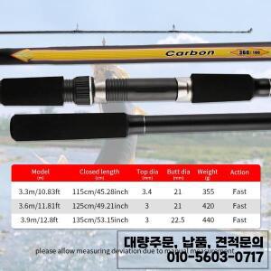 ROLLFISH 여행 잉어 낚싯대 스피닝 3 섹션 3.3/3.6/3.9m 탄소 섬유 긴 캐스팅 해안 장대 던지기 60-200m