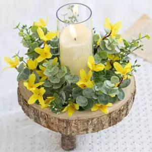 아트박스/플라워트리 개나리 조화 센터피스 싱그러운 캔들 12x22cm 꽃 장식
