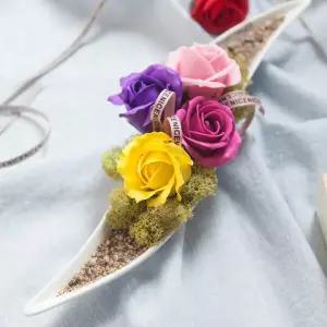 아트박스/플라워트리 비누 장미 조화 센터피스 물결 수반 화분set 34cm 꽃