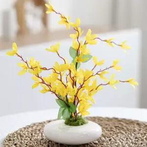 아트박스/플라워트리 개나리 조화 화분 납작 20x30cm 인테리어 장식 소품