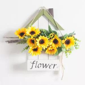 아트박스/플라워트리 해바라기 조화 가랜드 우드 벽장식 43cm 인테리어
