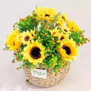 아트박스/플라워트리 해바라기 조화 화분 바구니한가득 set 26cm 장식 소품