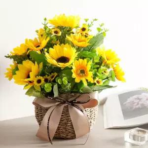 아트박스/플라워트리 해바라기 조화 바구니 쥬티 믹스 set 30cm 장식 소품