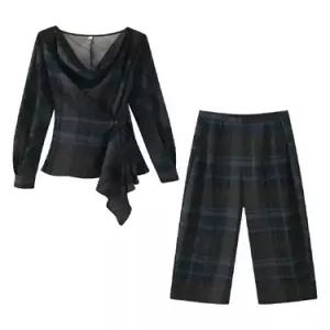 바지 봄 풍선 세트 체크 톱+ 여자정장세트 셔링 ible1