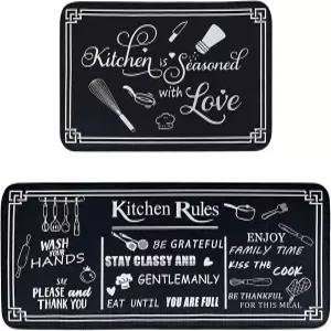 흑백 주방 러그 바닥용 미끄럼 방지 극세사 매트 규칙 테마 쿠션 러너 장식 세트 2 사이즈 17 x 47 + 30