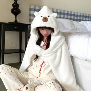 독서실 사무실 귀여운 곰돌이 후드 망토 무릎담요 보들보들한 사계절 감성캠핑 간절기