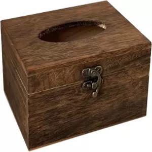 나무 티슈 박스 커버 크리넥스 홀더 직사각형 냅킨 디스펜서 욕실 사무실 거실 식탁 (브라운 스몰)