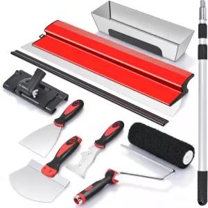 수오쿤 드라이월 스키밍 도구 세트 24인치 블레이드 머드 팬 9인치 컴파운드 롤러 연장 핸들 석고보드 스키