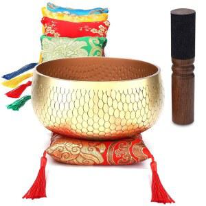 티베트 노래 그릇 세트 u2014 네팔에서 수작업으로 제작된 명상 사운드 그릇, 깊은 진정 휴식, 및 를 위한 오래 지속되는 | 말렛 & 쿠션 포함 (5