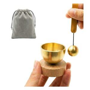 레오리 미니 노래 그릇 세트, 구리 스트라이커 볼 & 드로스트링 파우치가 포함된 소형 휴대용 황동 명상 사운드 볼, 요가, 마음챙김, 휴식, 차크라 및 영적 선물용 (1.6인치)