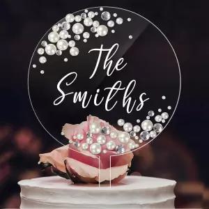 젤린 웨딩 케이크 토퍼 DIY 아크릴 원형 진주 및 다이아몬드 스티커 편지 전송 스티커와 드로스트링 백