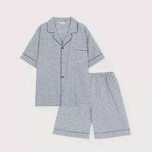 [lunaluz](신세계 사우스시티)남성 로지체크 레이온코튼 반소매 카라 투피스 잠옷